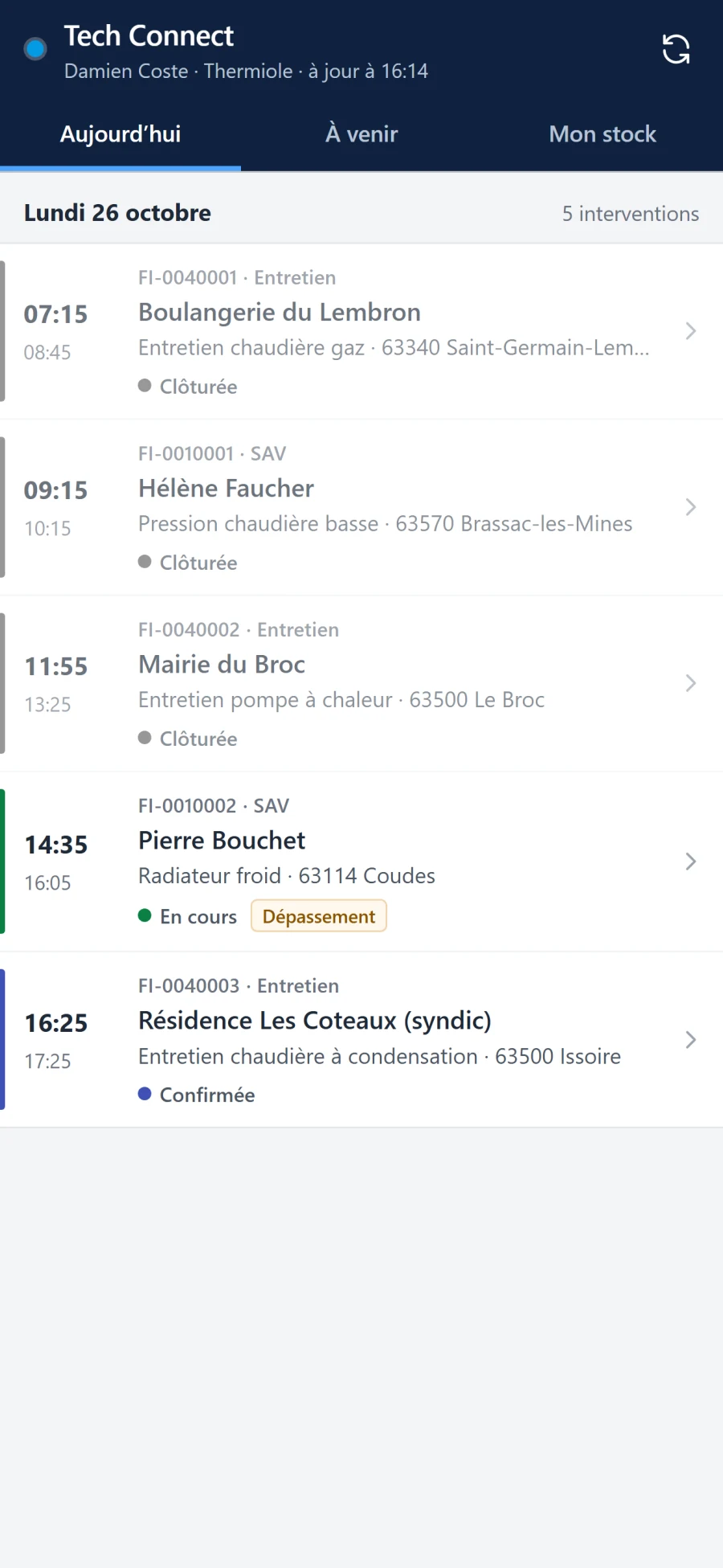 Tech Connect sur le téléphone d’un technicien